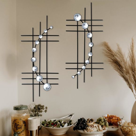 2 Set Bling Metal Wall Art Jeweled Crystal Hang Wall Decor Rhinestone Diamond🤎